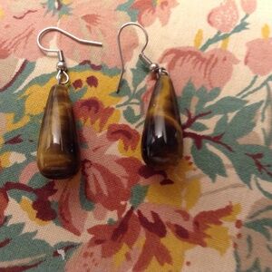 Tiger's Eye Earrings 1 3/4" Long With Cat's Eye Chatoyancy